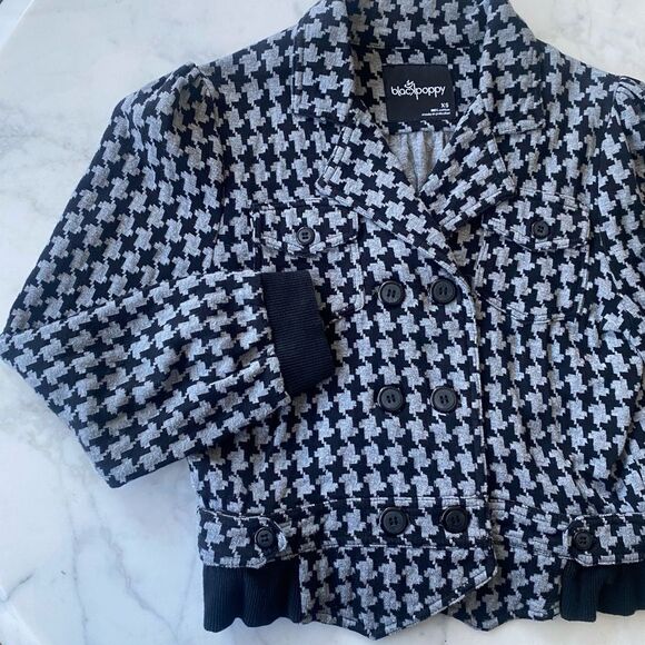 Black Poppy Jackets & Blazers - Vintage Y2K‎ Houndstooth Check Black Poppy Cropped Jacket XS